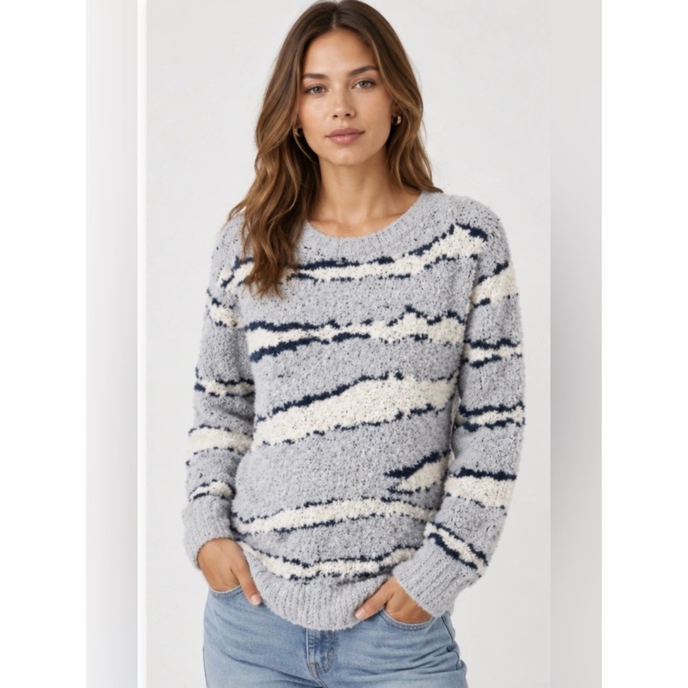 Barefoot Dreams CozyChic Seaside Pullover Sweater Ocean Zebra 2X NWT